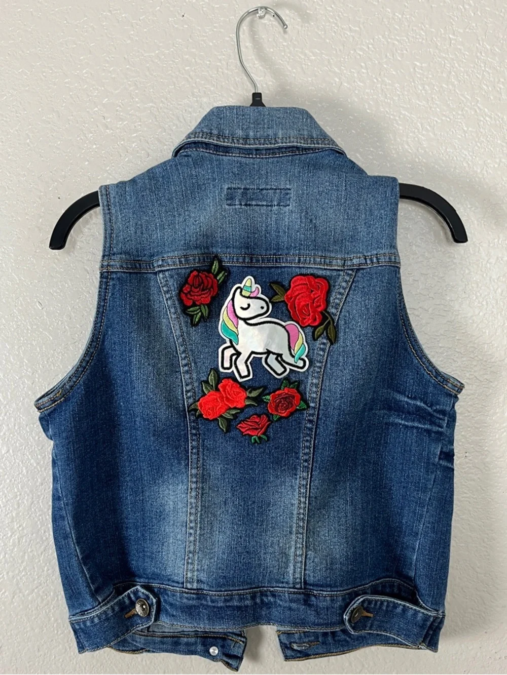 Paris Blues Girls' Denim Vest Cute Patch Accents Blue Sz S casual biker TC0716